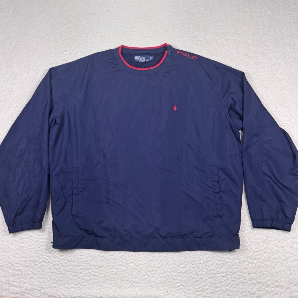 VTG Polo Ralph Lauren Pullover Windbreaker Jacket Men XL Blue Red Pony Zip Sides